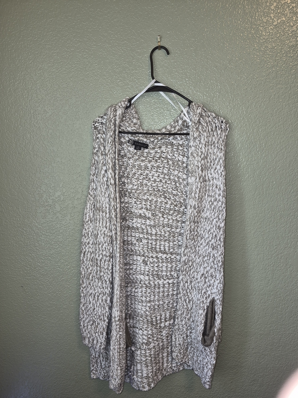 Cozy Open-Front Hooded Sweater Cardigan - Taupe & Cream